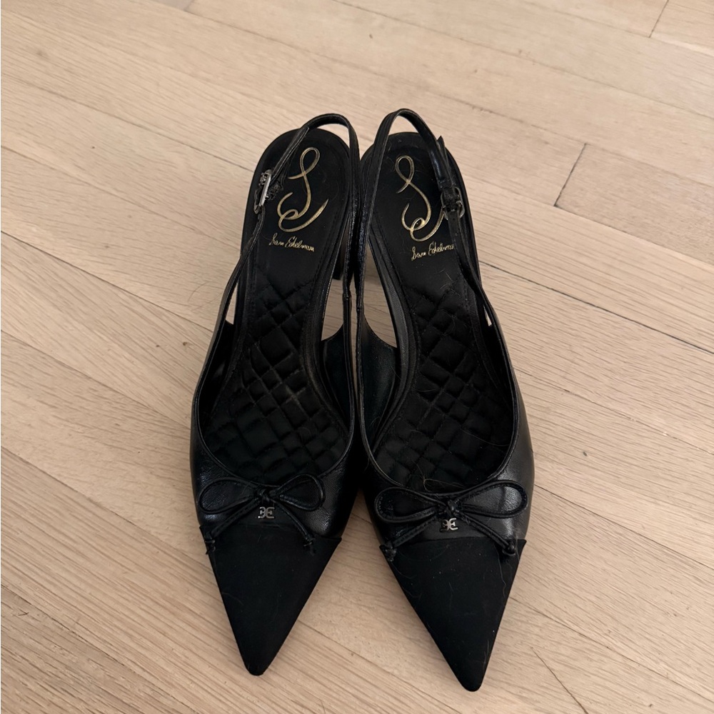 Sam Edelman Black Pointed Toe Slingback Heels